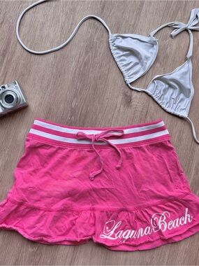 Laguna Beach Pink white Ruffle tie Skirt y2k vintage coconut girl